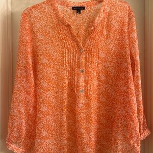 Willi Smith Orange Pleated 3/4 Sleeve Blouse